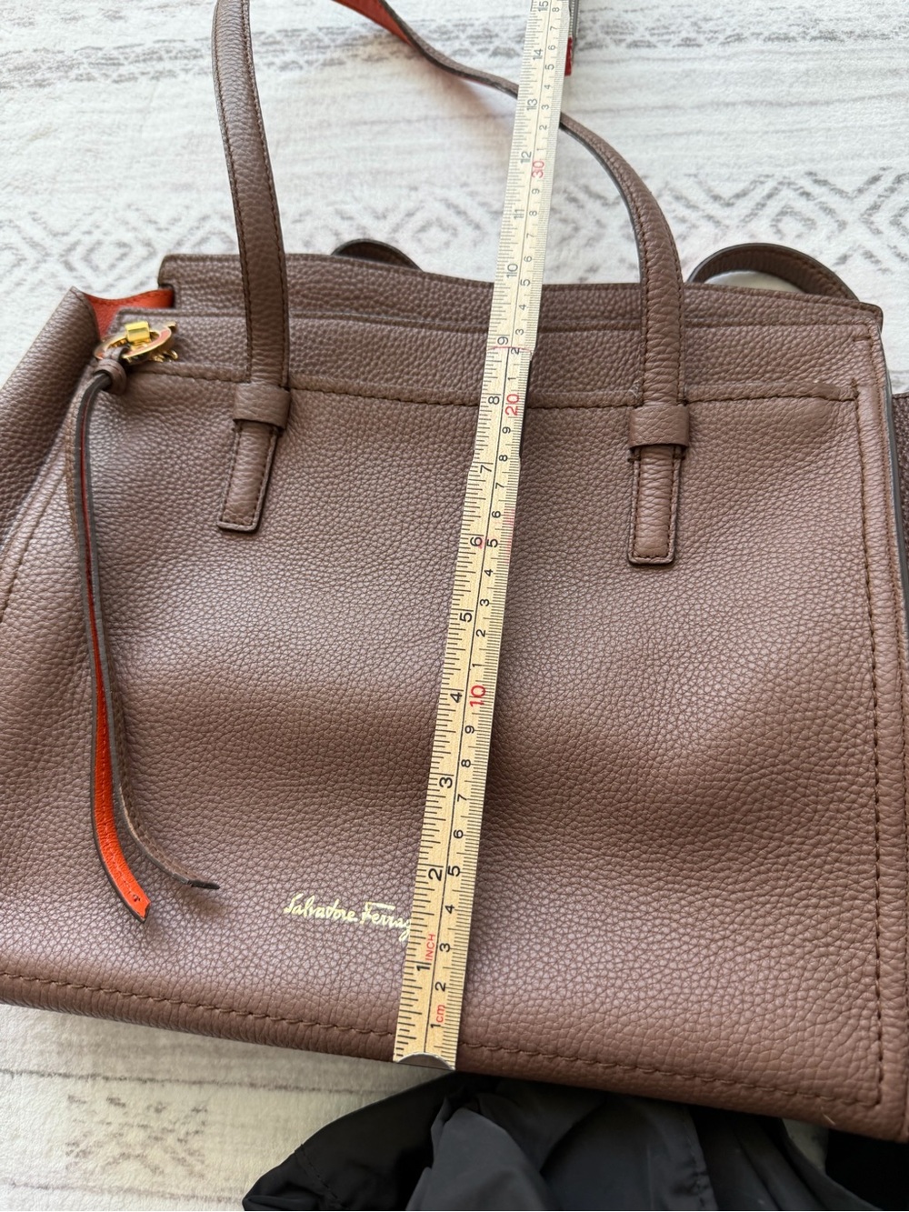 Salvatore Ferragamo Amy Leather Tote Bag Taupe Brown Orange Made in Italy - Picture 14 of 14